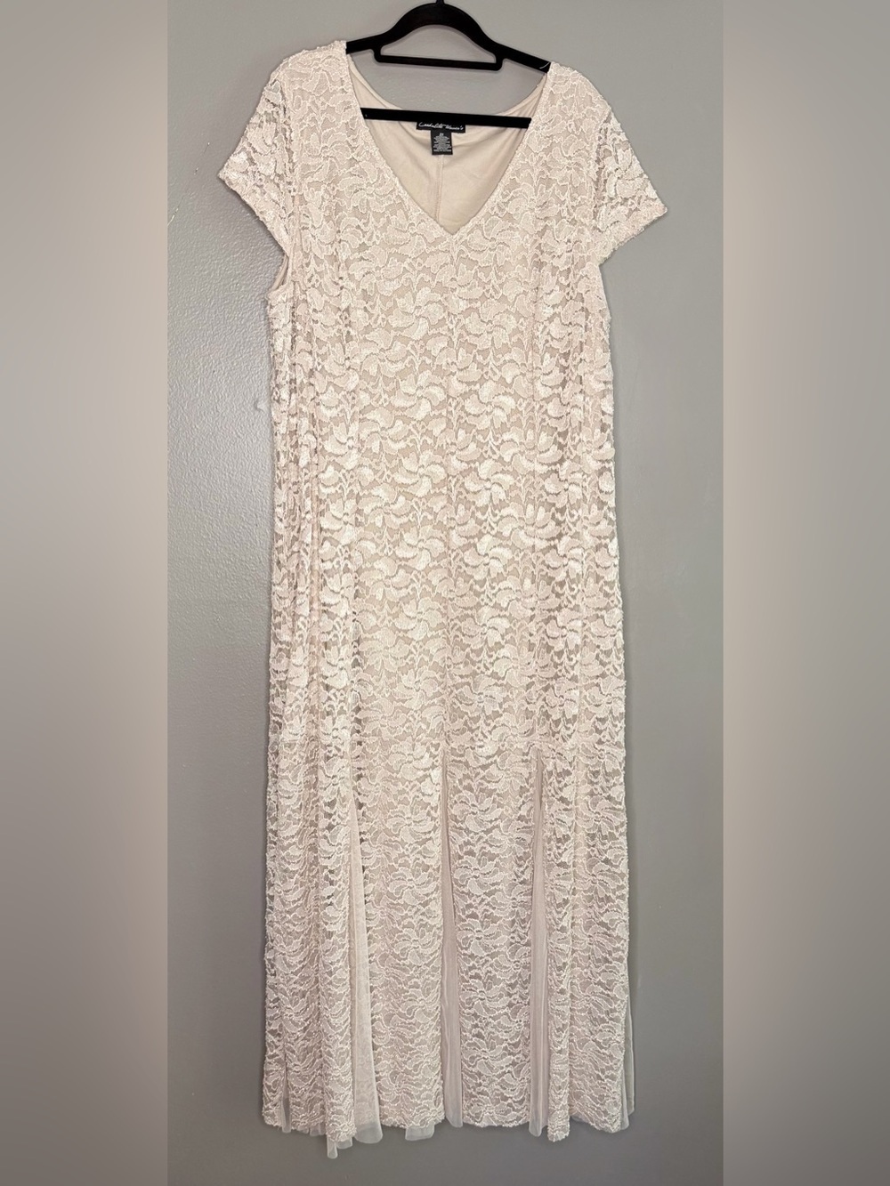 Candalite Women’s 2X Ivory Lace Formal Maxi Dress Wedding  Romantic Evening Gown